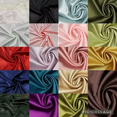 £1.50 • Buy Back Crepe Satin Fabric Silky Bridal Dress Lining Craft Satin Fabric 150cm