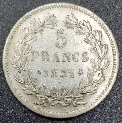 1831  A France 5 Francs Silver Coin Louis Philippe - KM# 736.1 - Fine  # 27095 • £38