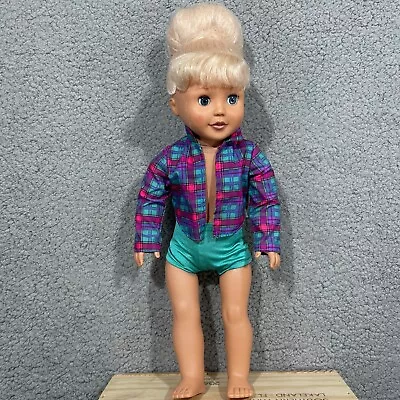 Vintage Meritus Girl Doll Purple Blue Plaid Shirt Green Shorts Blue Eyes 1990s • $21