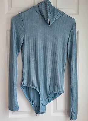 Olia Women Blue Metallic Long Sleeve Bodysuit Large New • $12