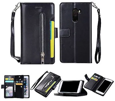 Xiaomi Pocophone F1 Multifunction Wallet Case 9 Card Slots Front Pocket Zipper • $11.50