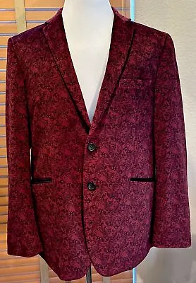 JAMES MORGAN Burgundy Black Paisley Tuxedo Dinner Jacket Size 44R         P17985 • $149.99