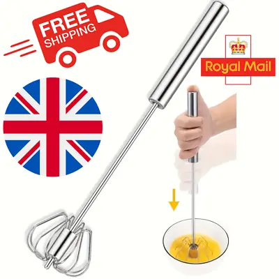 Semi-Auto Eggs Whisk Stainless Steel Egg Beater Rotary Whisk Blender Hand Push • £5.65