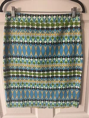 J Crew The Pencil Skirt Size 2 Geometric Lined Basketweave Cotton Skirt Green • $19.40