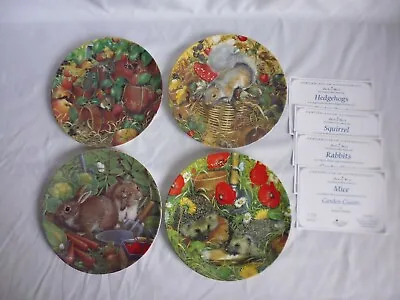 Coalport Garden Guests Animal Plates + COA Squirrels Mice Rabbits Hedgehogs X4 • £24.99