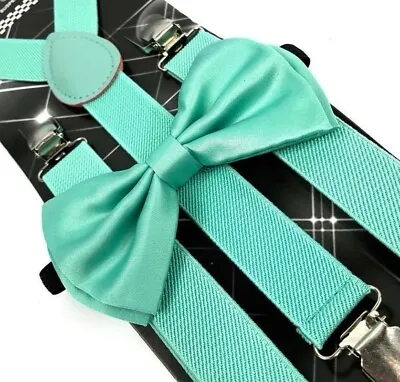 Awesome Teal Mint Green Wedding Accessories Adjustable Bow Tie & Suspenders • $8.99