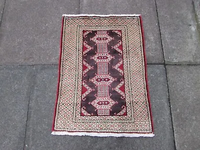 Vintage Traditional Hand Made Oriental Faded Blue Grey Wool Small Rug 83x60cm • £55