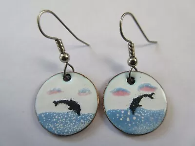 2 Old Vintage Canada Enameled Penny 1 Cent Dolphin Earrings • $13.11