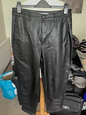 Zara Ladies/womens Faux Leather Black Trousers Size L Tapered Legs Vgc • £4.99