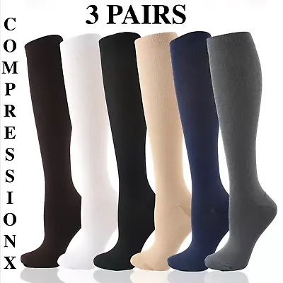 (3 Pairs) S-4XL Compression X Socks Knee High 20-30mmHg Graduated Mens Womens • $14.99