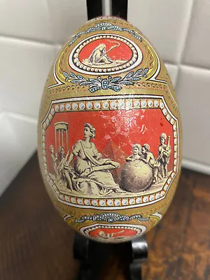 Vintage Tin Litho Easter Egg Candy Container Red Gold Greek Statues Cherubs • $7.26