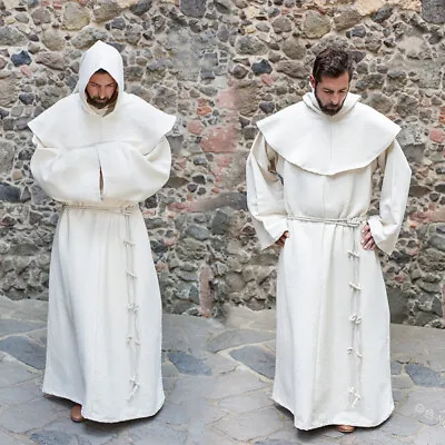 Halloween Men Medieval Retro Priest Monk Long Sleeve Hooded Robe Cosplay Costume • $38.18