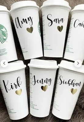 £11.99 • Buy Starbucks Coffee Cup Tea Cup Personalised Plastic Tumbler Name Gold Heart