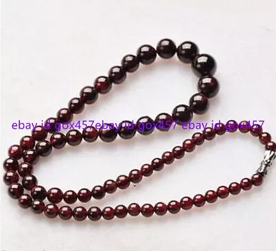 Beautiful 5-11mm Dark Red Garnet Round Gemstone Beads Necklace 18  AAA • $19.99