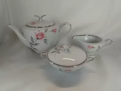 £38 • Buy Noritake Rosemarie Tea Pot Set 1950s Style Tea Pot Milk Jug Sugar Bowl