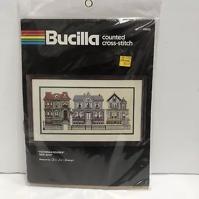  Victorian Houses  Vintage Bucilla Counted Cross Stitch Embroidery Kit # 40035. • $15.95