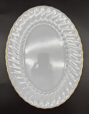 White Milk Glass Oval 13  Anchor Hocking Platter Golden Shell • $11