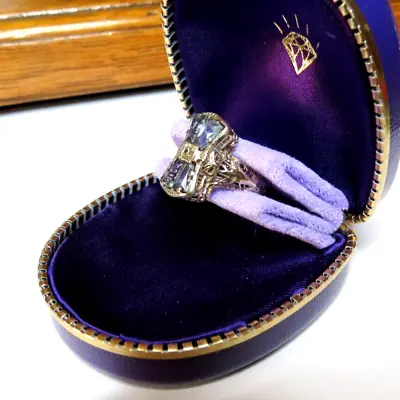 Art Deco 14 K White Gold Aquamarine W Diamond Sz 6 Ladies Ring 2.3 GM Stunning • $316