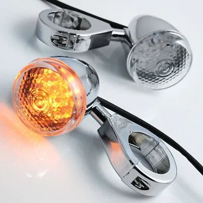 Motorcycle Chrome Front Amber LED Turn Signal Lights 41mm Fork Clamp For Harley • $17.98