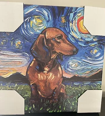 Starry Night 14  X 14   Canvas Art  Brown Dachshund • $18