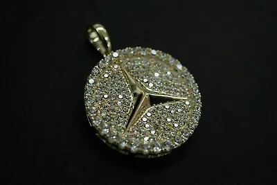 2Ct Lab Created Diamond Mercedes Ben Unisex Micro Pave Pendant 14K Gold Plated • $113.29