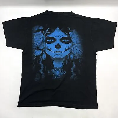 La Catrina Skeleton Lady Grim Reaper Mexico Graphic Black T-Shirt Men's Size L • $25.50