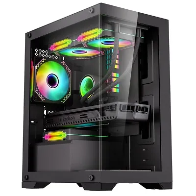 CiT Range Black MATX Gaming Tower PC Case With Tempered Glass Panels 3 LED Fans • £56.99