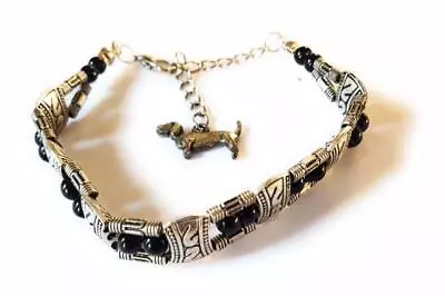 Decorative Black Beaded Bracelet With Dachshund Charm • $1.75