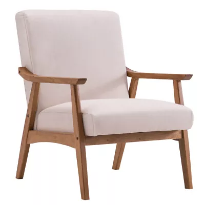 Solid Wood Retro Simple Single Sofa Chair Backrest Without Buckle Beige • $176.22
