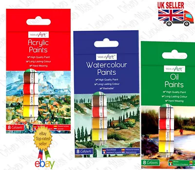 8 X COLOURED PAINTS SET Easy Squeeze Artist Craft Tubes Painting Kit Oil Acrylic • £3.29