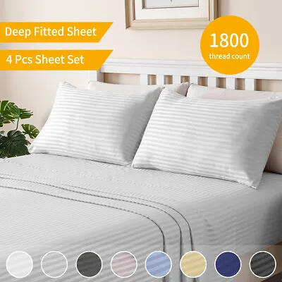 $29.99 • Buy 1800TC Stripe Sheet Sets S/KS/Double/Queen/King Bed 4 Pcs Vintage Ultra Soft AU