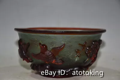 5  Chinese Antiques Colored Glaze Hand-engraved Flying Bird Pattern Bowl • $161.68