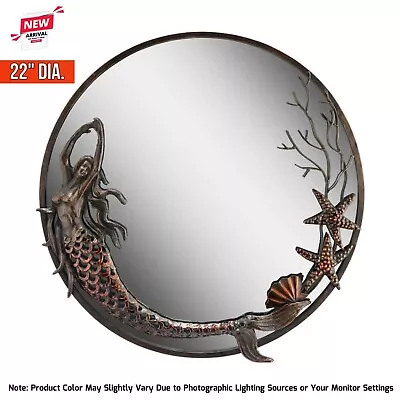 22  Metal Mermaid Round Wall Mirror Nautical Bathroom Décor Vintage Copper Style • $320.04