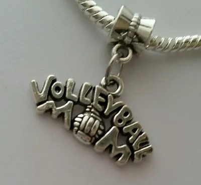 Volleyball Mom Sport Dangle Bead Fits Silver European Charm Bracelets Necklace  • $10.98