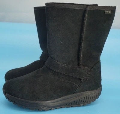 $49 • Buy Skechers Shape Ups Womens Bollard Winter Boots Black Suede Faux Fur Pull On 10