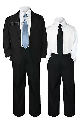 $49.99 • Buy 5pc Baby Baby Toddler Kid Boy Wedding Formal Black Tuxedo Suit Extra Tie Sz S-7