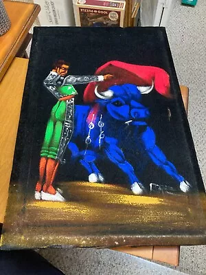 Vintage Oil Painting On Velvet Spanish Matador Bull Fighter Signed - Unframed • $35