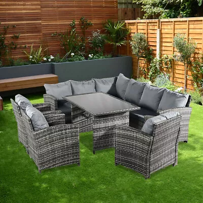 9 Seater Rattan Outdoor Garden Furniture Dining Set - Corner Sofa Table & Chairs • £659.99