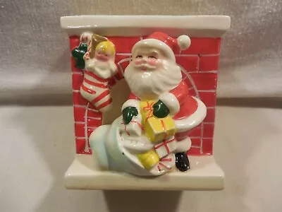 Vintage Christmas Novelty Japan Ceramic Christmas Santa At Fireplace Planter  • $29.95