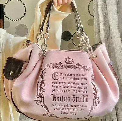 Y2K Pink Vintage Gothic Women Tote Bag Large Capacity Embroidery Handbag • £25.99