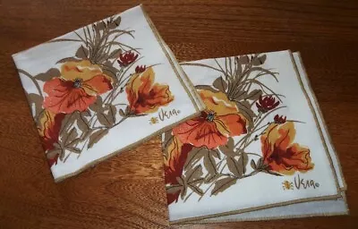 2 Vintage Vera Cotton Brown Gold Orange Green Floral Dinner Napkins • $16