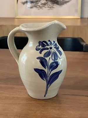 Williamsburg Pottery Stoneware Salt Glazed Jug  | Cobalt Flower Pitcher USA • $18.99