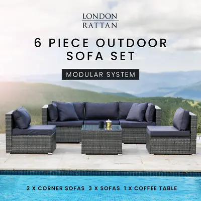 $829 • Buy LONDON RATTAN 5 Seater Outdoor Lounge Furniture Wicker Set Sofa Modular Setting
