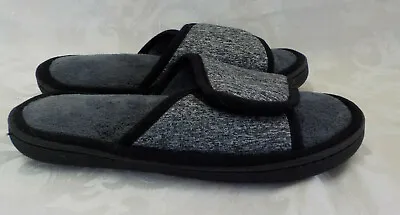 Isotoner Micro Terry Slide Slippers Size 6.5-7 Black/Grey Memory Foam Indoor Out • $22.39