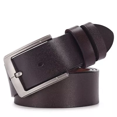 Casual Dress Belt For Men Genuine Leather Single Prong Buckle Heavy Duty • $11.99