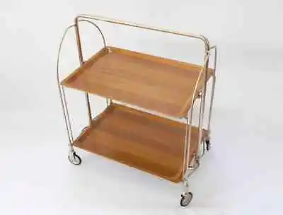 Vintage Serving Cart Mid Century Bar Cart Foldable Space Saving Trolley • $210