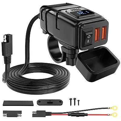 Nilight Motorcycle Charger With 12V Voltmeter Independent On Off Switch SAE USB • $20.99