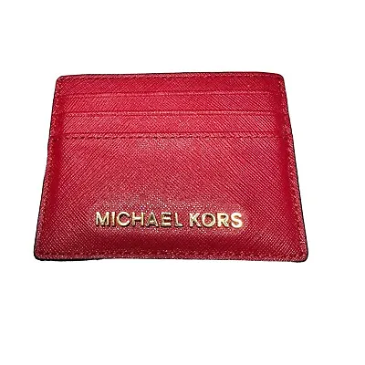 Michael Kors Jet Set Card Holder Wallet Saffiano Leather Bright Cherry Red EUC • $23.99