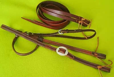 PREMUIM QUALITY Double Stitch & Lined Leather HEADSTALL & 8' Split REINS~NEW Con • $50