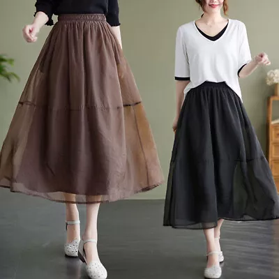 Women Skirt A-line Summer Midi Dress Elegant A-line Pleated Party Ladies Dress • $33.83